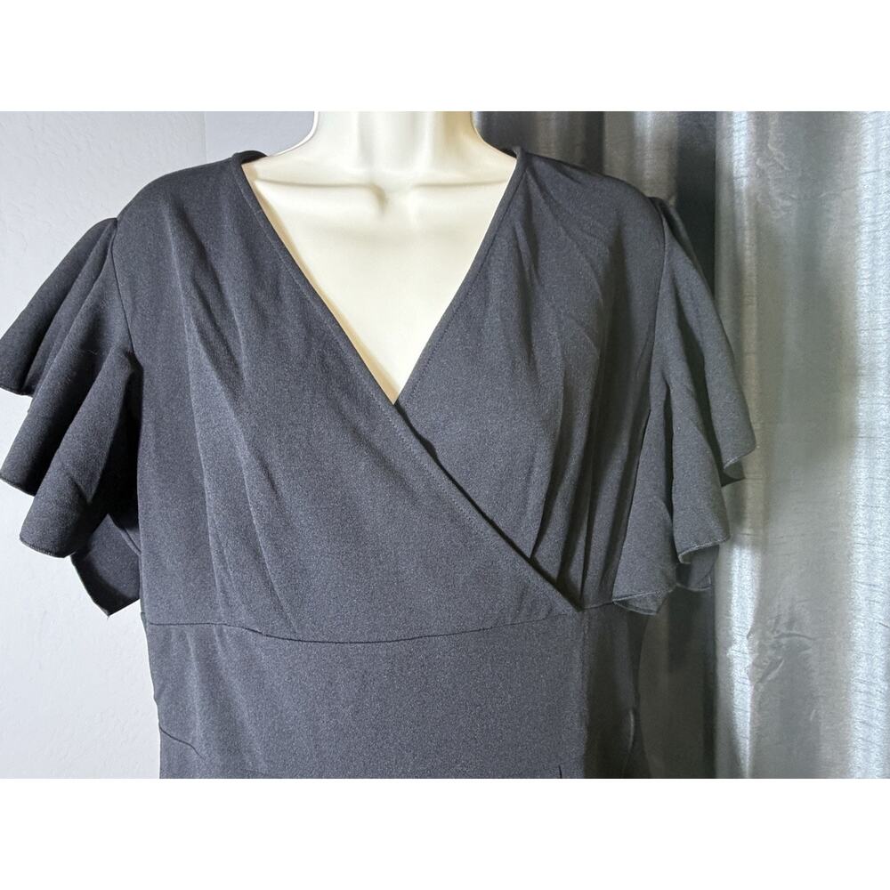 Knitee Women’s 2XL Black Deep V-neck Ruffle Sleeve Cocktail Party Pencil Dress‎ - Picture 3 of 14